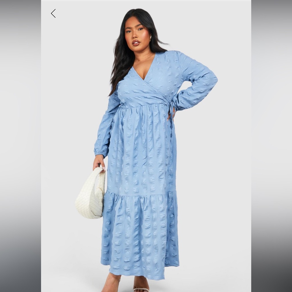 PLUS TEXTURED WRAP MIDI SMOCK DRESS size 18